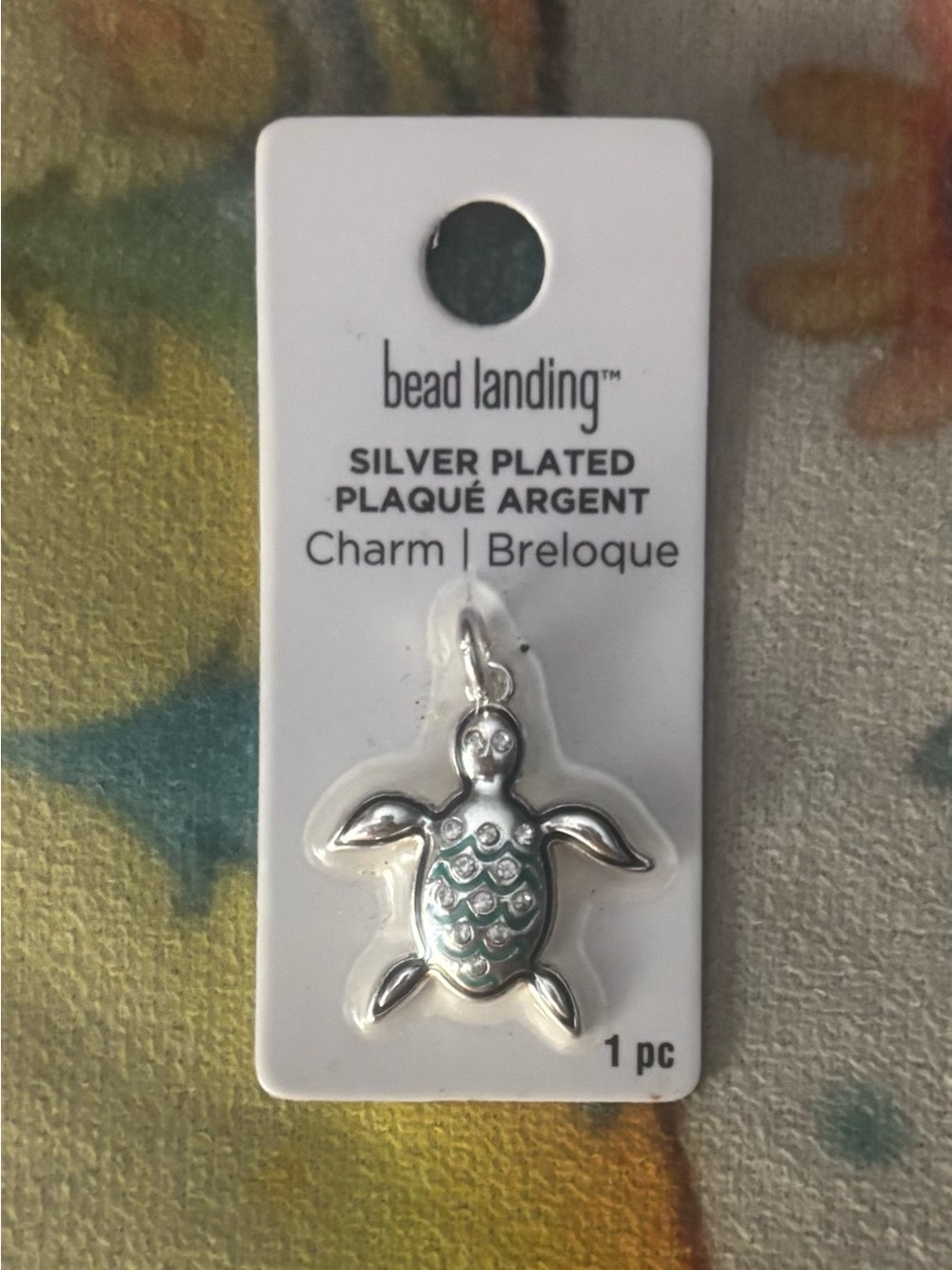 Bead Landing Silver-Plated Turtle Charm with Teal Accents